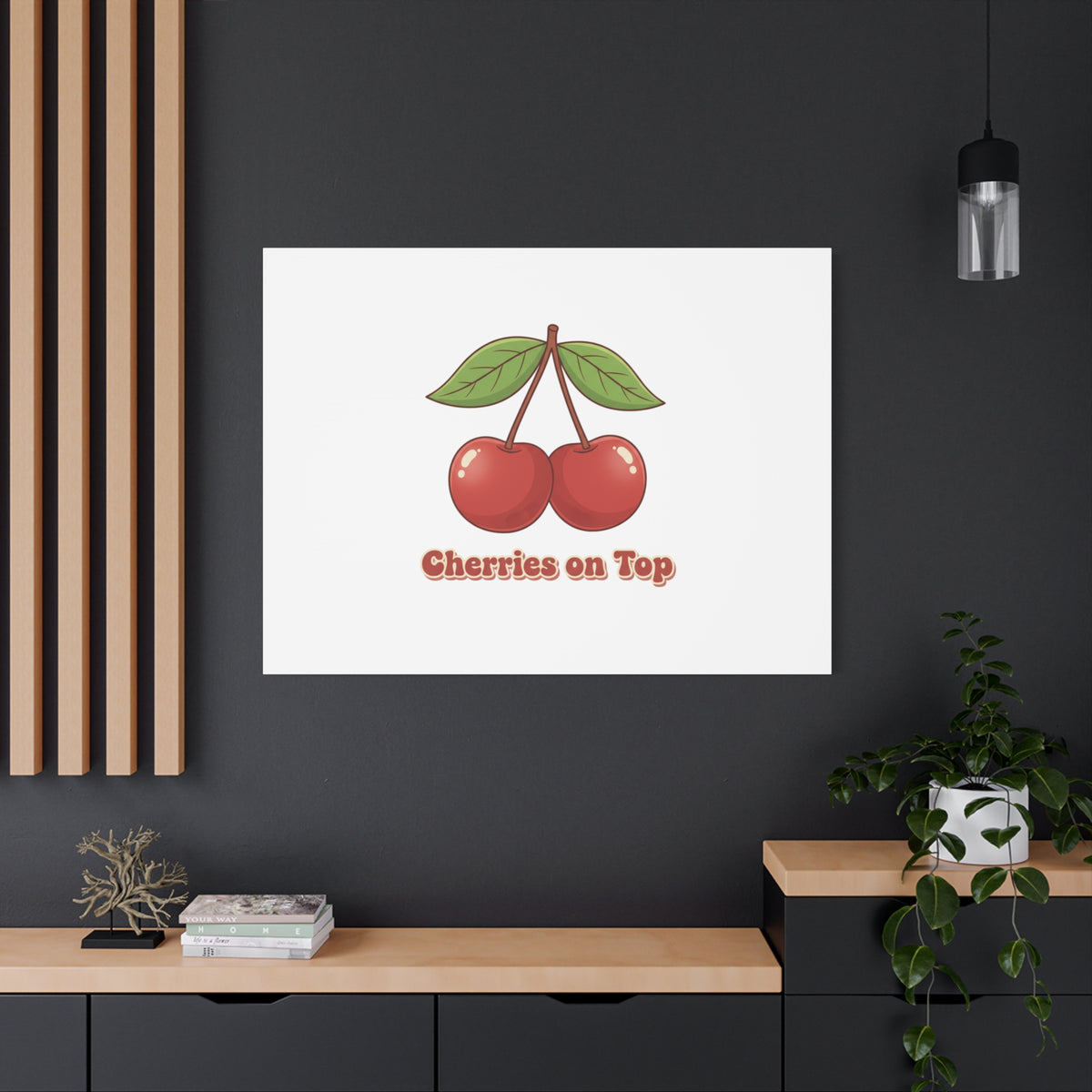 Cherry Illustration Canvas, vintage cherry fruit motif | kawaii retro wall art