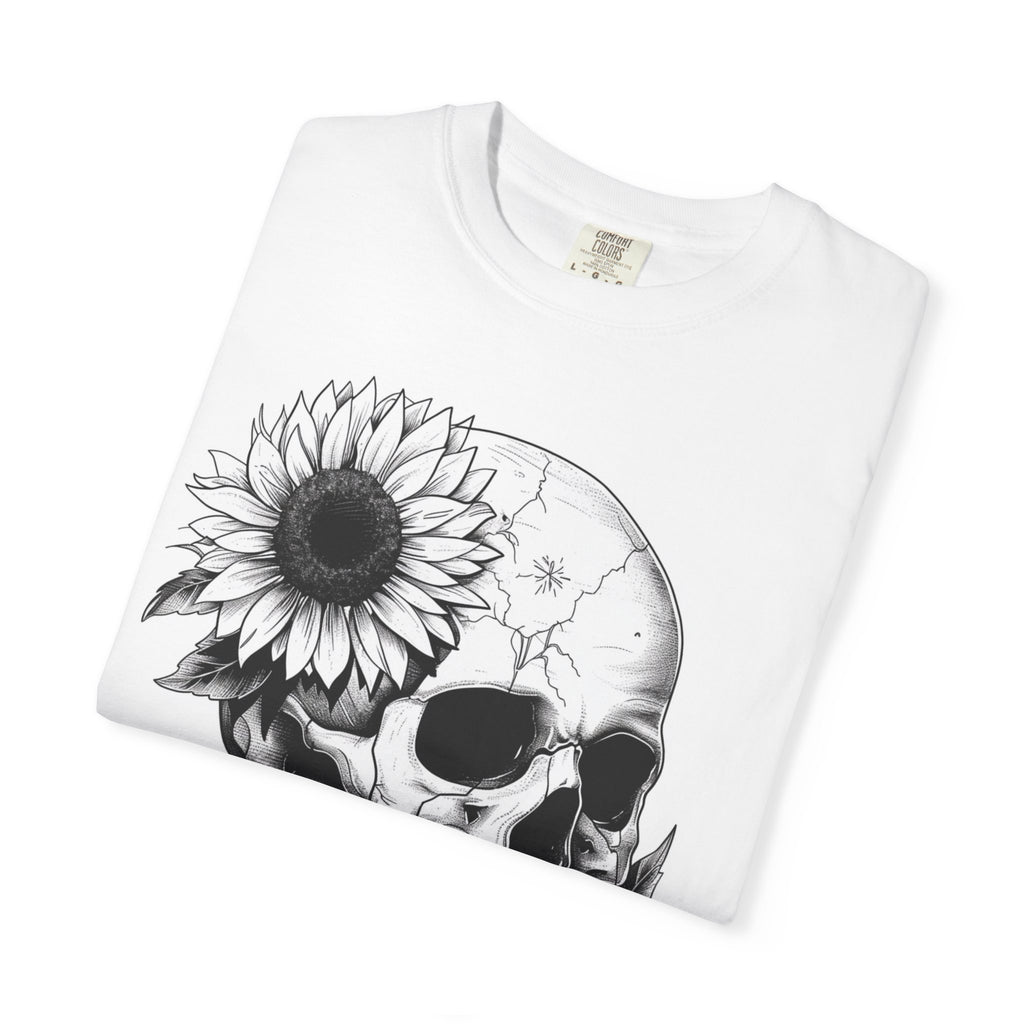 Skull & Sunflowers T-Shirt — Gothic Floral Graphic Tee