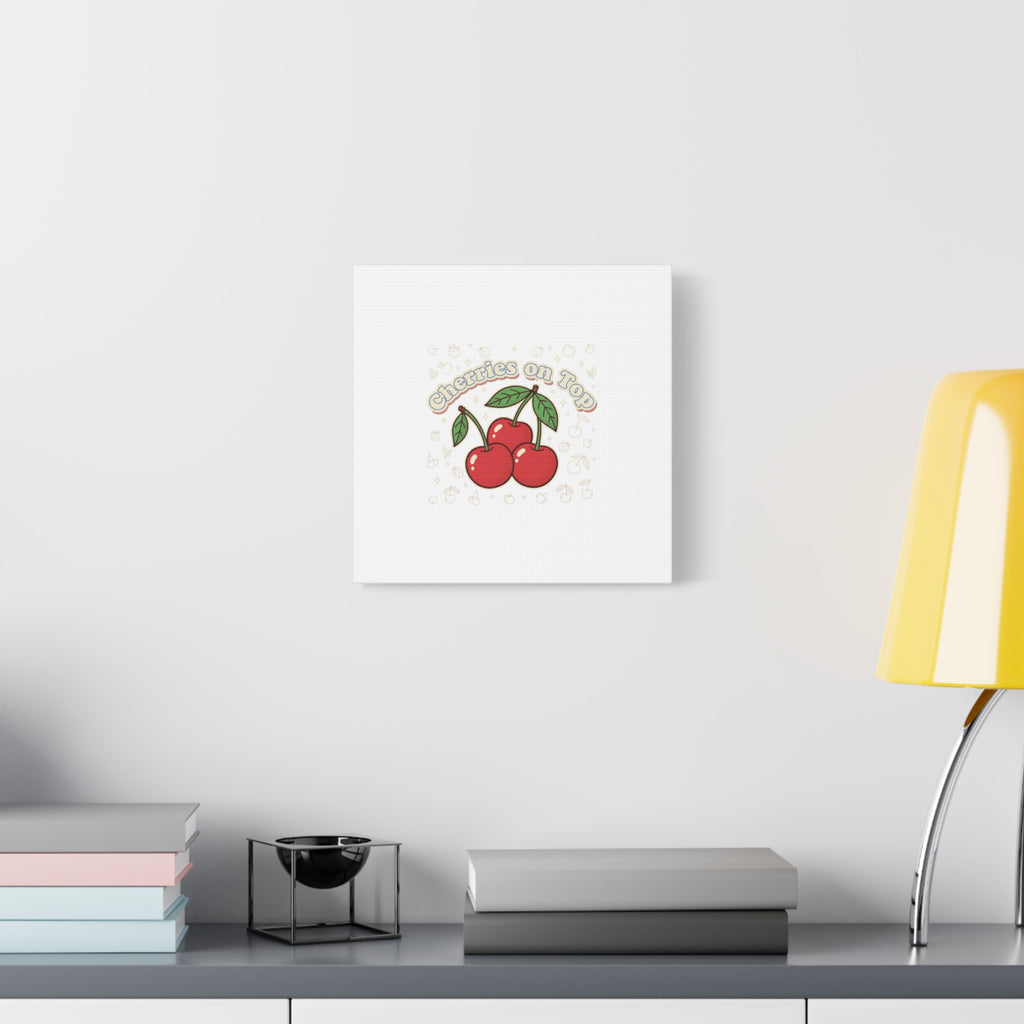 Cherries on Top Canvas | Retro Kawaii Fruit Print, Cherry Wall Art