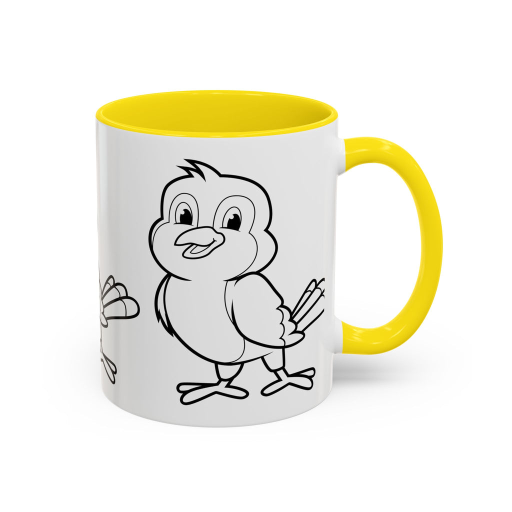 Bird Coloring Accent Coffee Mug — Cute Outline Chick Design (11/15 oz)