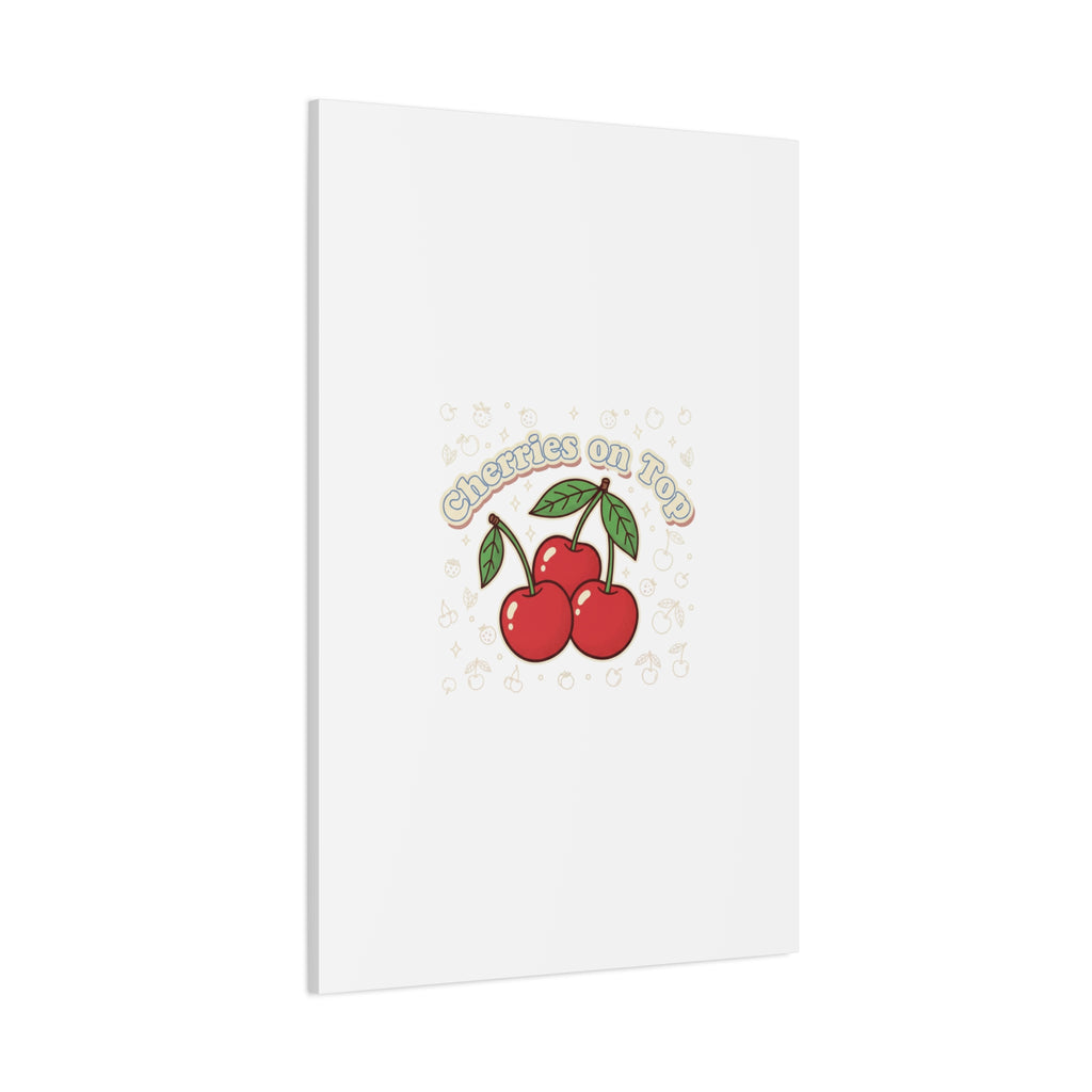 Cherries on Top Canvas | Retro Kawaii Fruit Print, Cherry Wall Art