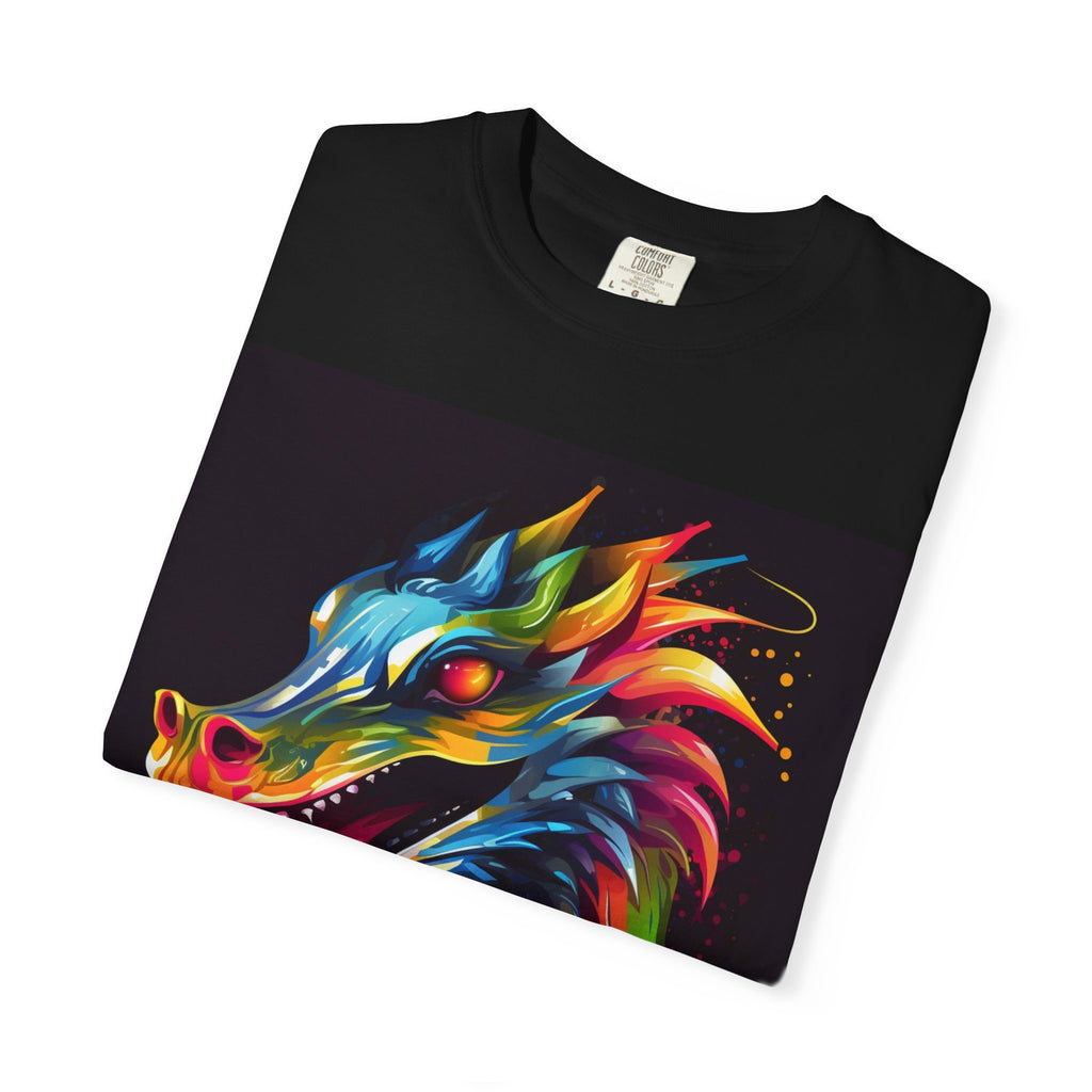 Dragon Head T-Shirt — Vibrant Rainbow Neon Fantasy Graphic Tee