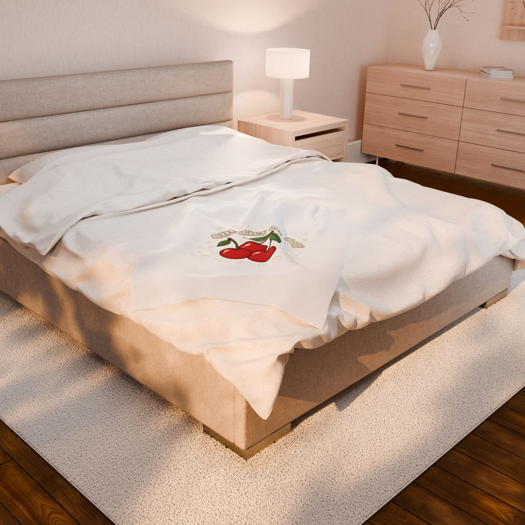 Cherries on Top Plush Blanket | Retro Kawaii Fruit Motif