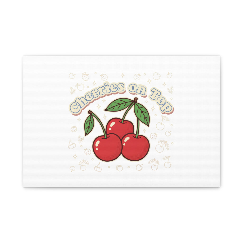 Cherries on Top Canvas | Retro Kawaii Fruit Print, Cherry Wall Art