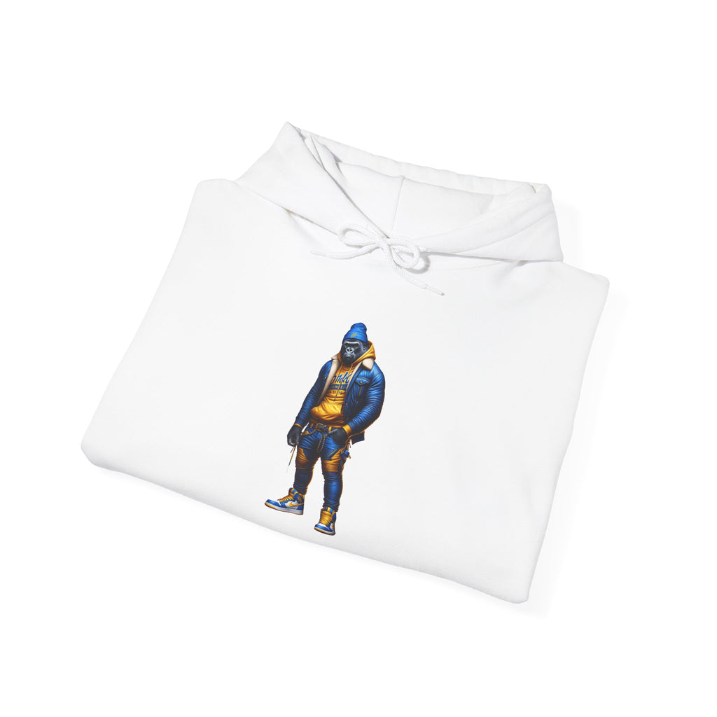 Street Style Hoodie with Blue & Gold Basketball Player Graphic
