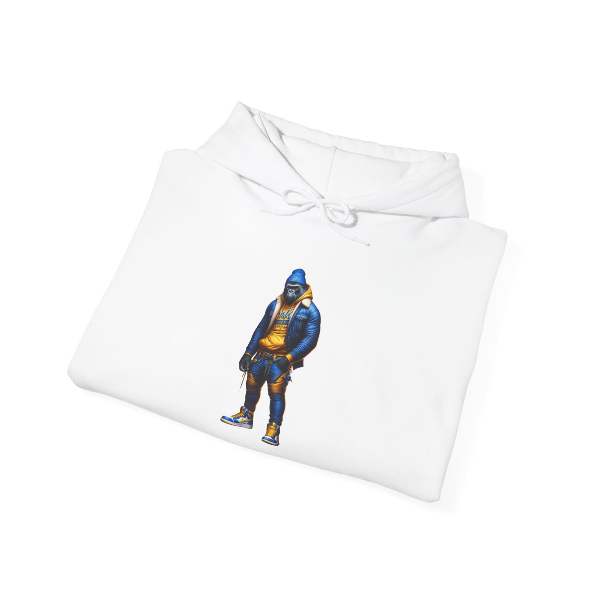 Street Style Hoodie with Blue & Gold Basketball Player Graphic
