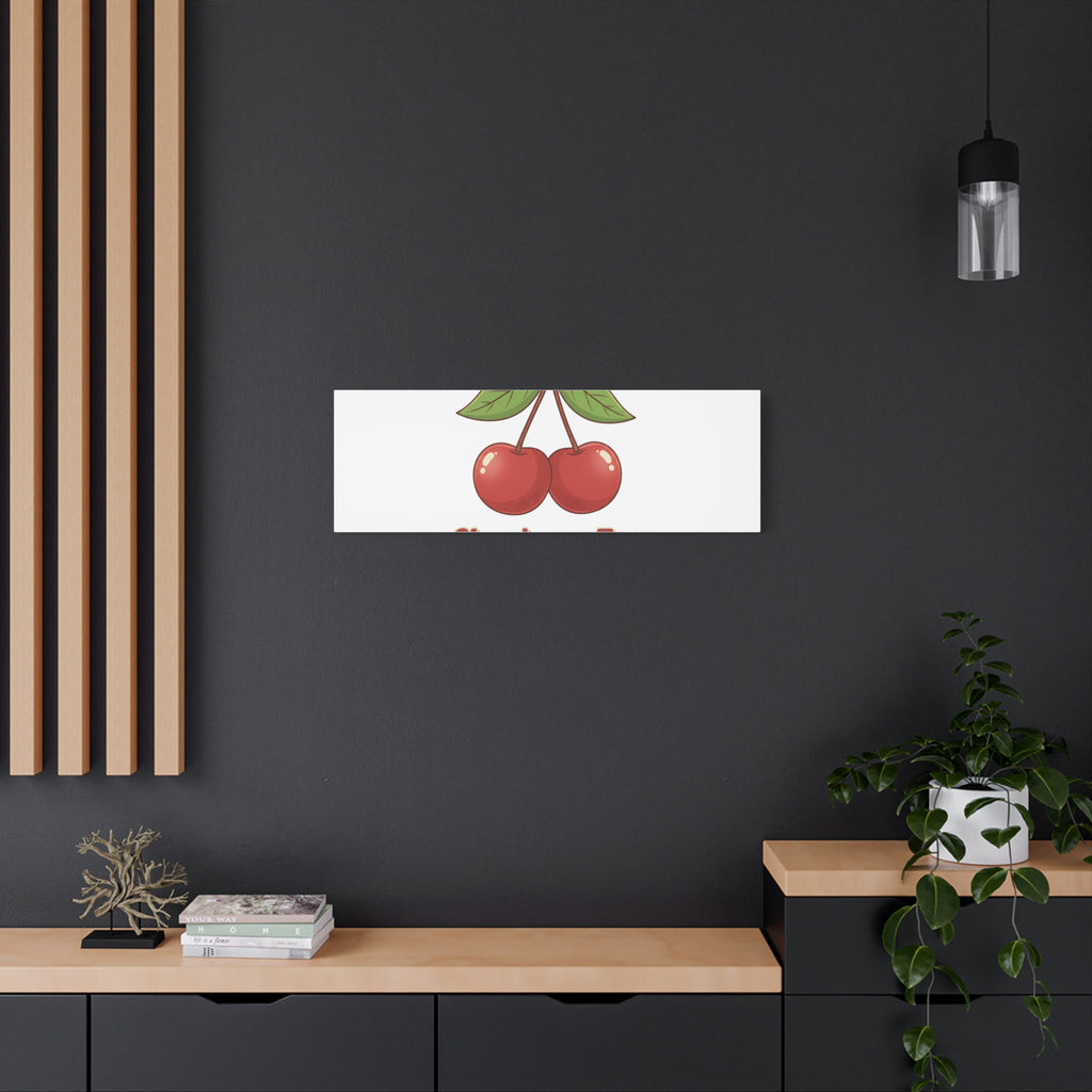 Cherry Illustration Canvas, vintage cherry fruit motif | kawaii retro wall art