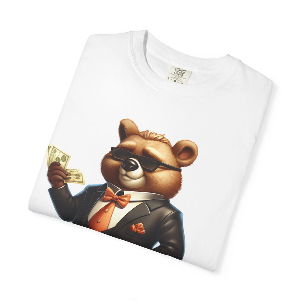 Rich Bear Money Tee — Cartoon Bear in Suit Holding Cash T-Shirt