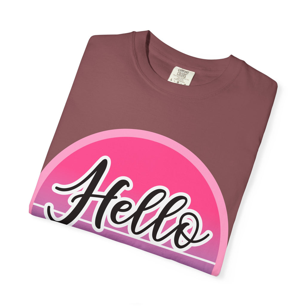 Hello Summer T-Shirt — Pink Retro Sunset Floral Tee