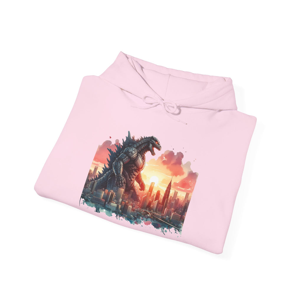 Godzilla Cityscape Hoodie – Retro Sunset Monster Graphic Pullover