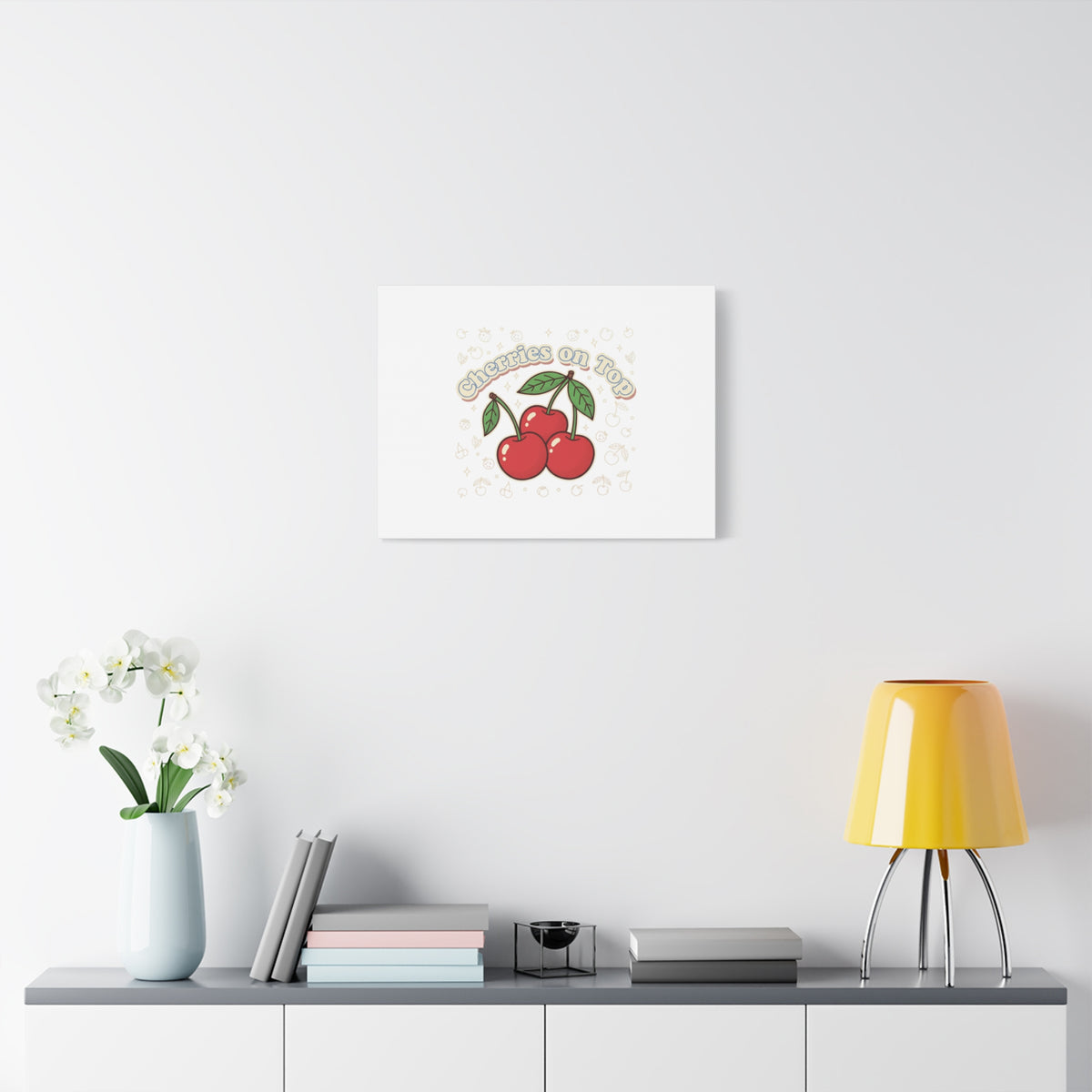 Cherries on Top Canvas | Retro Kawaii Fruit Print, Cherry Wall Art