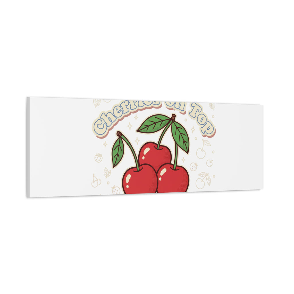 Cherries on Top Canvas | Retro Kawaii Fruit Print, Cherry Wall Art