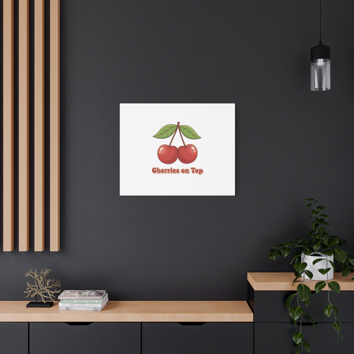 Cherry Illustration Canvas, vintage cherry fruit motif | kawaii retro wall art