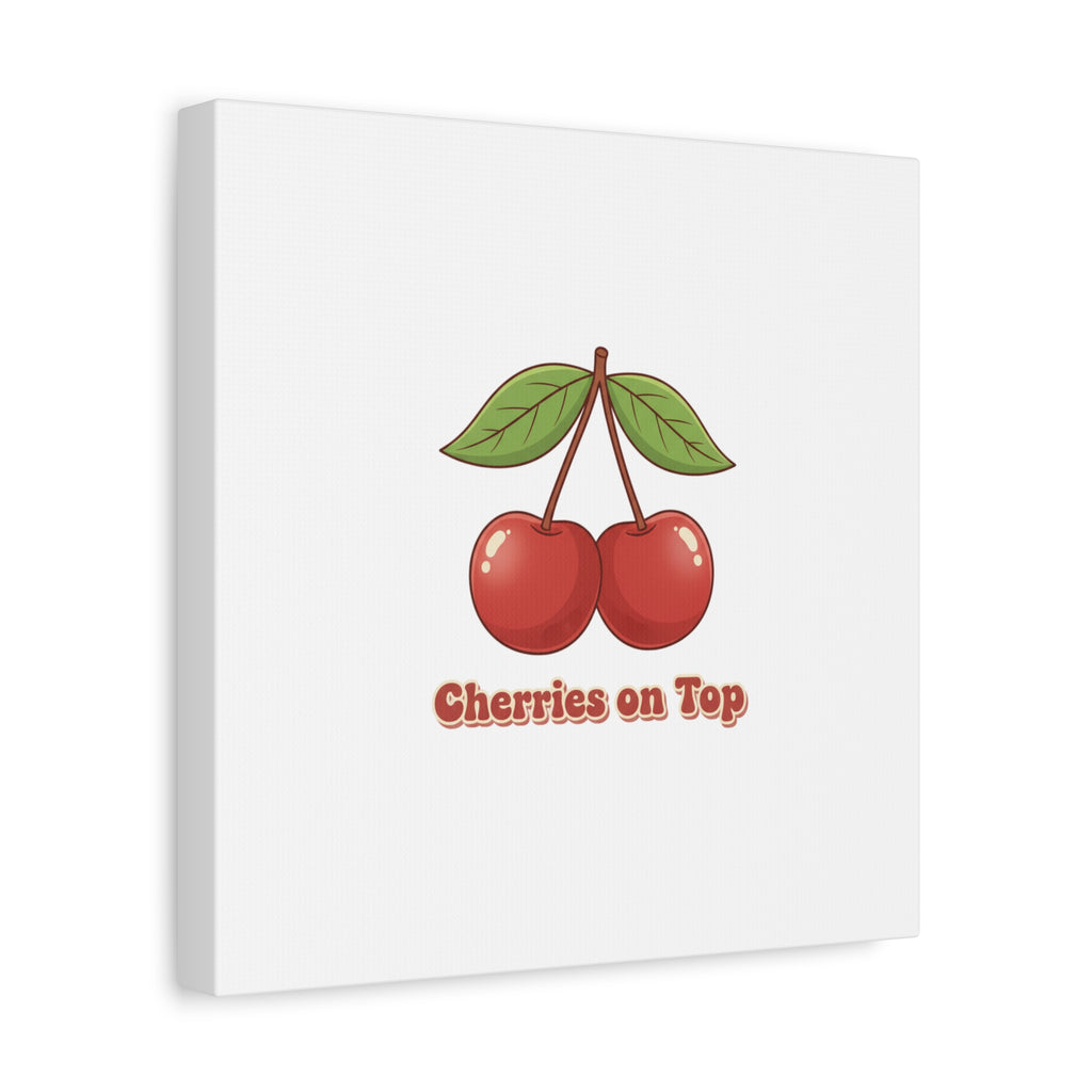 Cherry Illustration Canvas, vintage cherry fruit motif | kawaii retro wall art