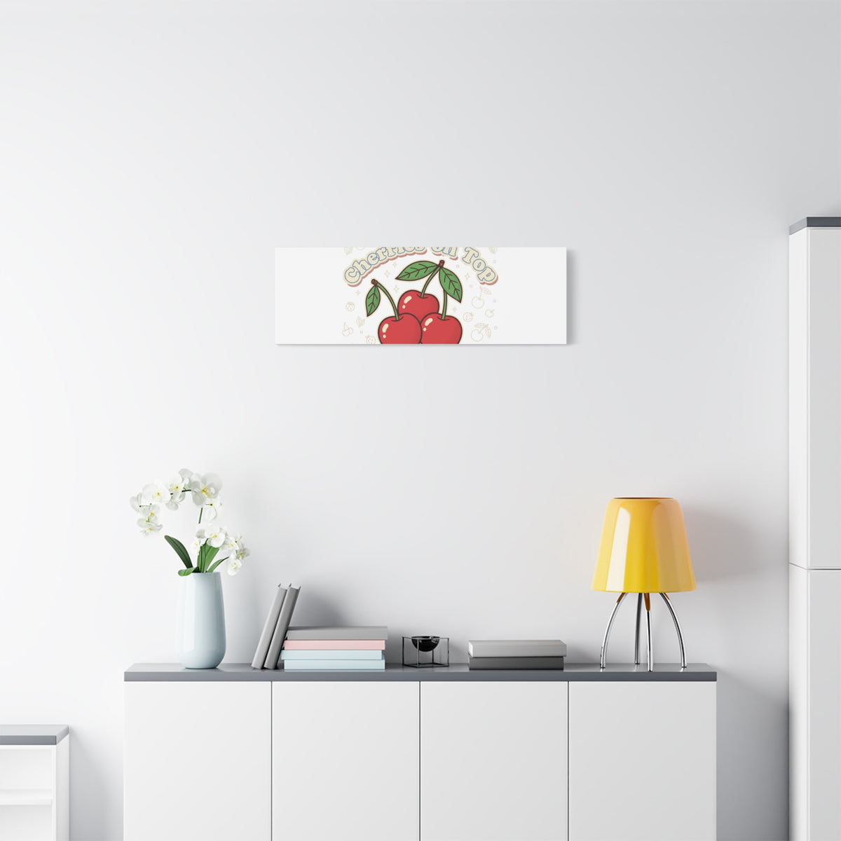 Cherries on Top Canvas | Retro Kawaii Fruit Print, Cherry Wall Art