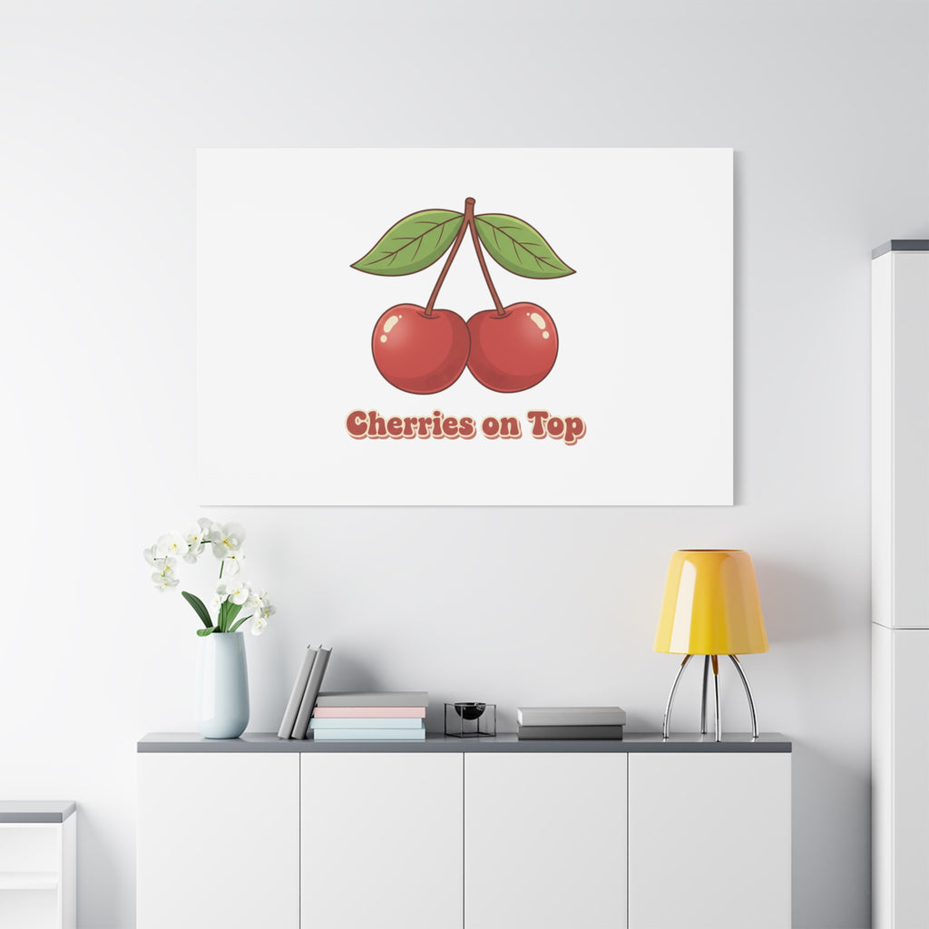 Cherry Illustration Canvas, vintage cherry fruit motif | kawaii retro wall art