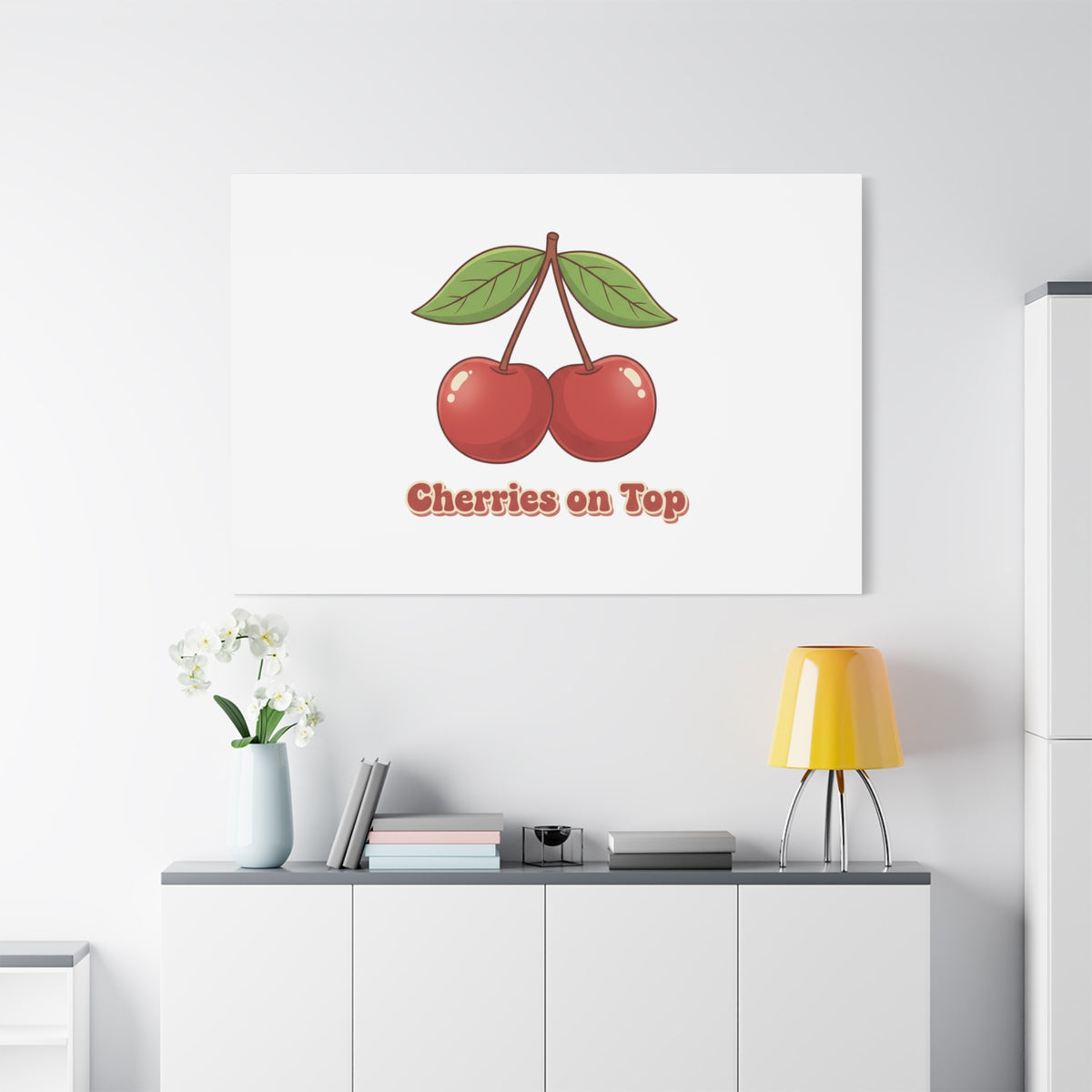 Cherry Illustration Canvas, vintage cherry fruit motif | kawaii retro wall art