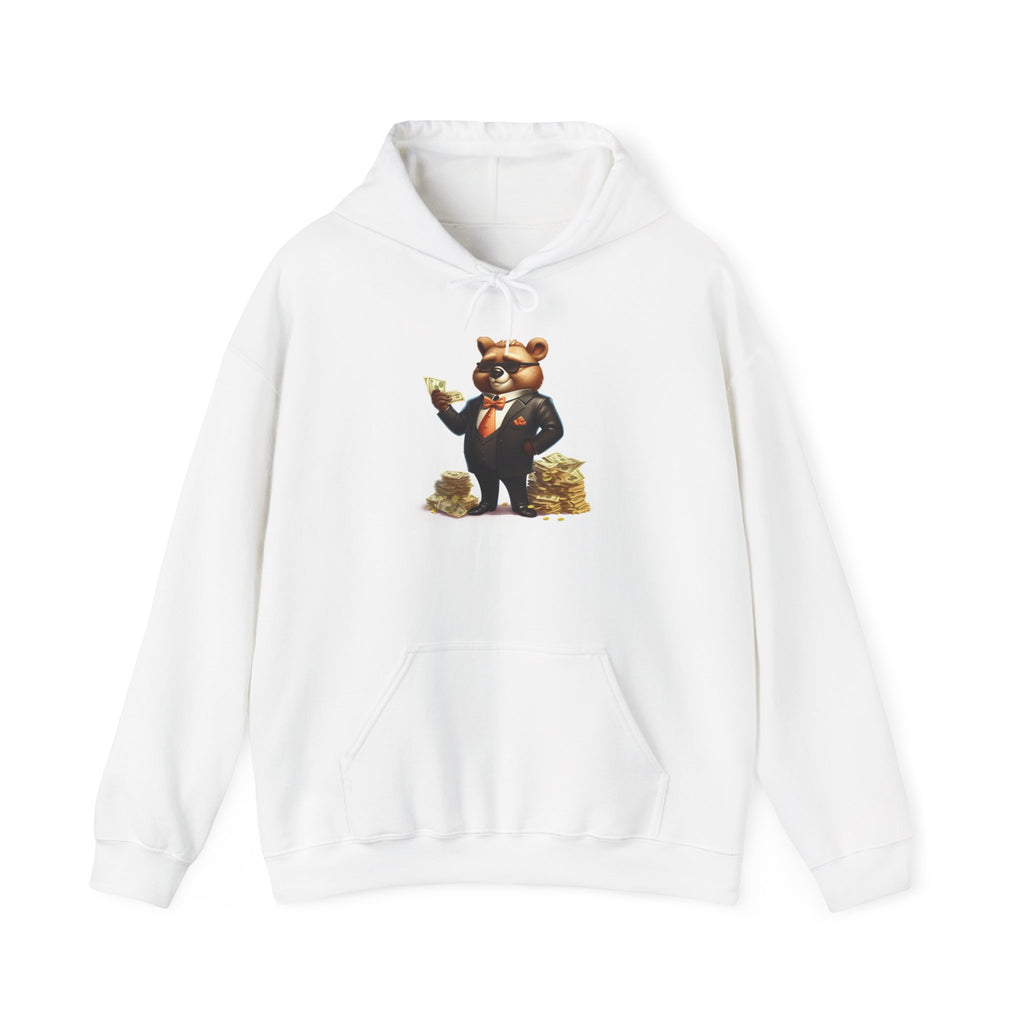 Bear Boss Hoodie – Teddy in Suit with Money Stack Cozy Pullover