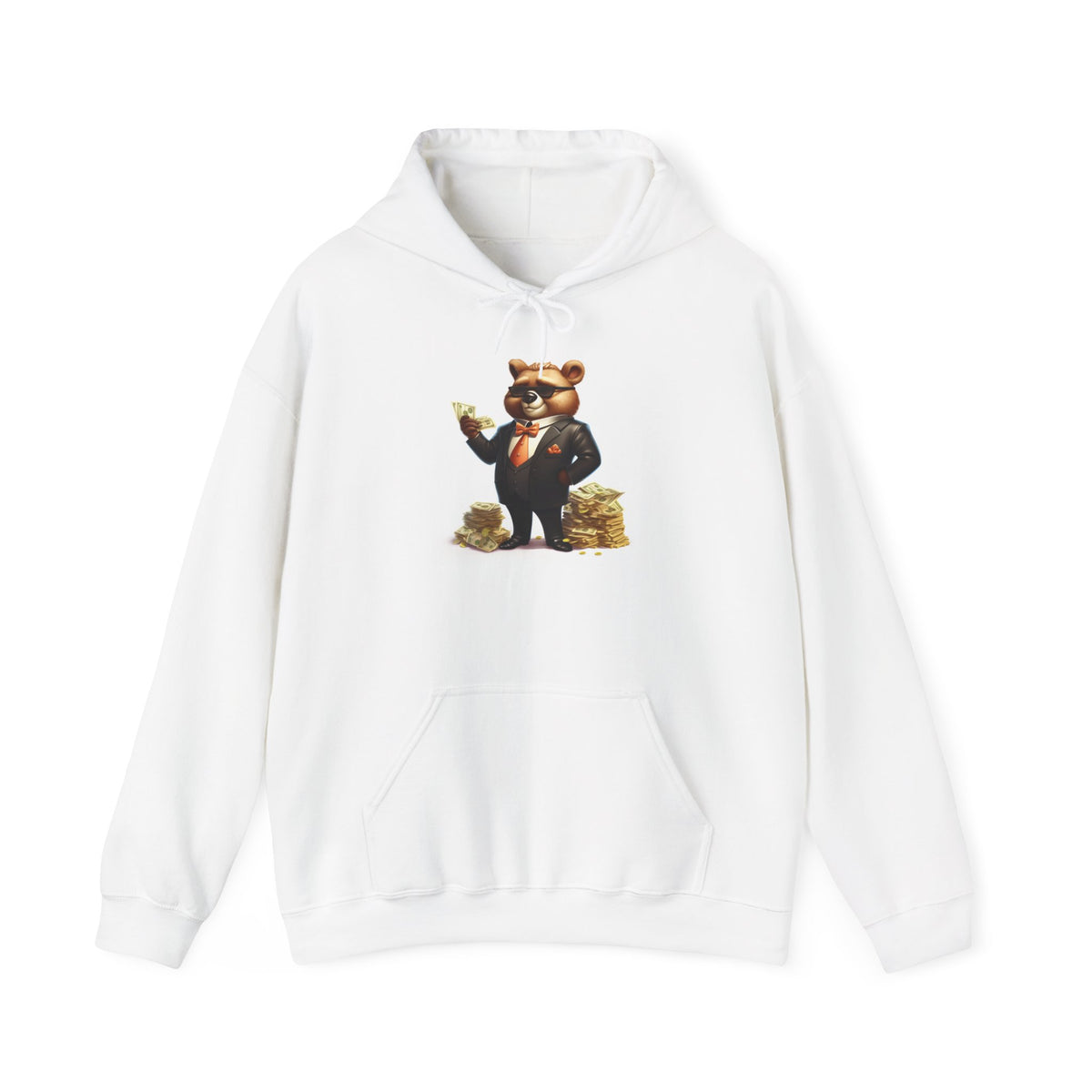 Bear Boss Hoodie – Teddy in Suit with Money Stack Cozy Pullover