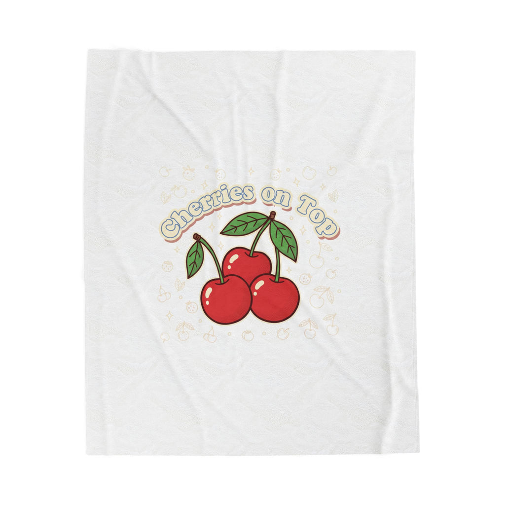 Cherries on Top Plush Blanket | Retro Kawaii Fruit Motif