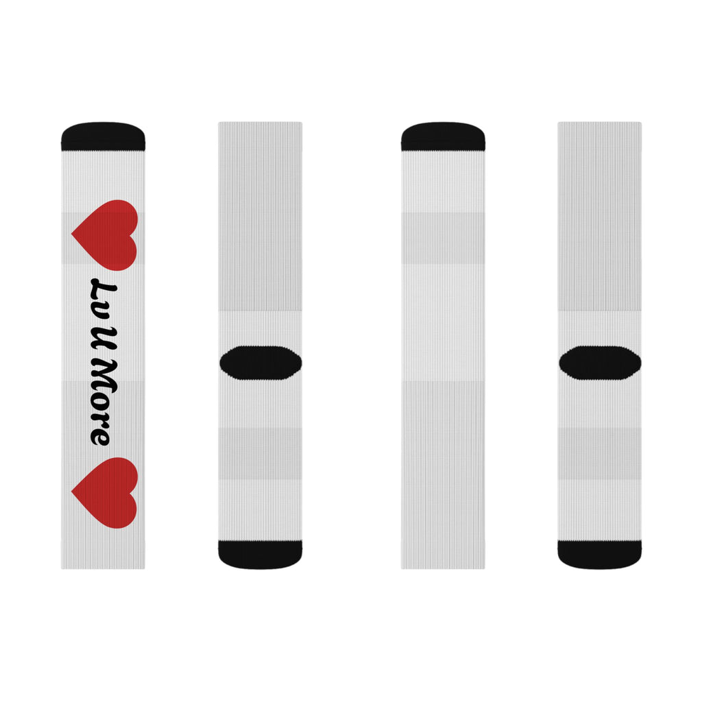 'Luv More' Sublimation Crew Socks — Personalized Graphic Athletic Socks