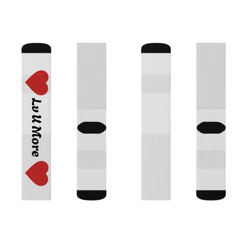 'Luv More' Sublimation Crew Socks — Personalized Graphic Athletic Socks