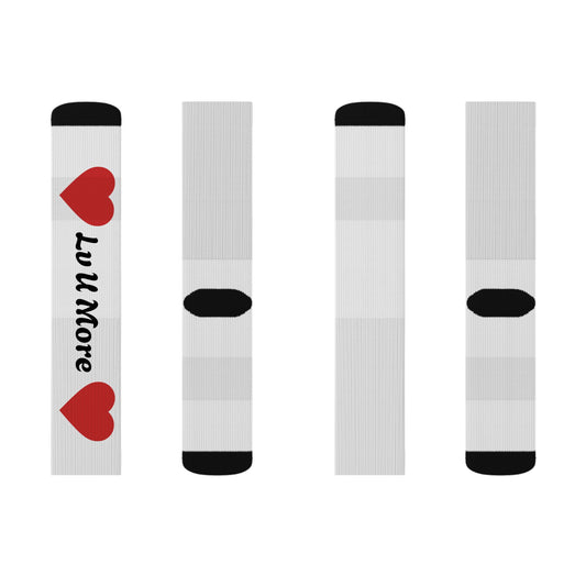 'Luv More' Sublimation Crew Socks — Personalized Graphic Athletic Socks