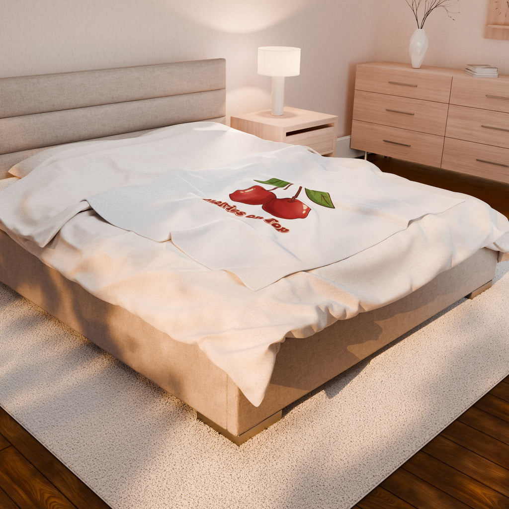 Cherries on Top Plush Blanket | Retro Kawaii Fruit Design
