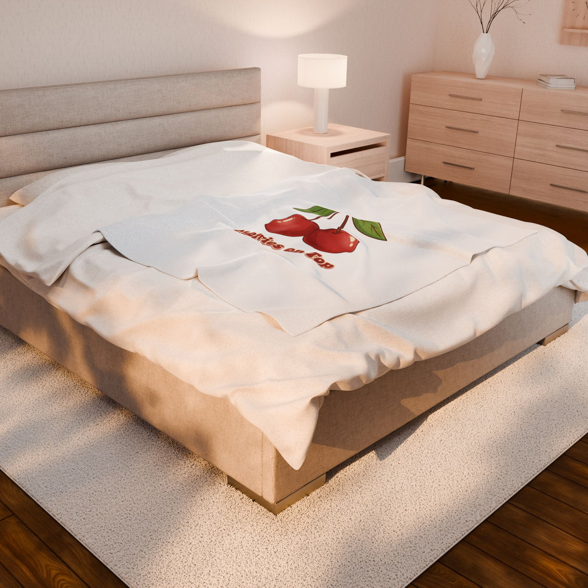 Cherries on Top Plush Blanket | Retro Kawaii Fruit Design