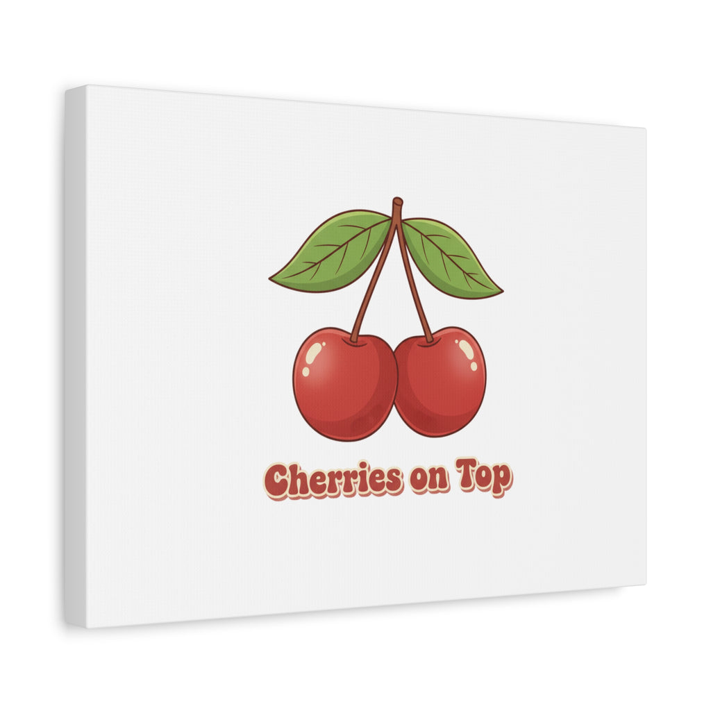 Cherry Illustration Canvas, vintage cherry fruit motif | kawaii retro wall art