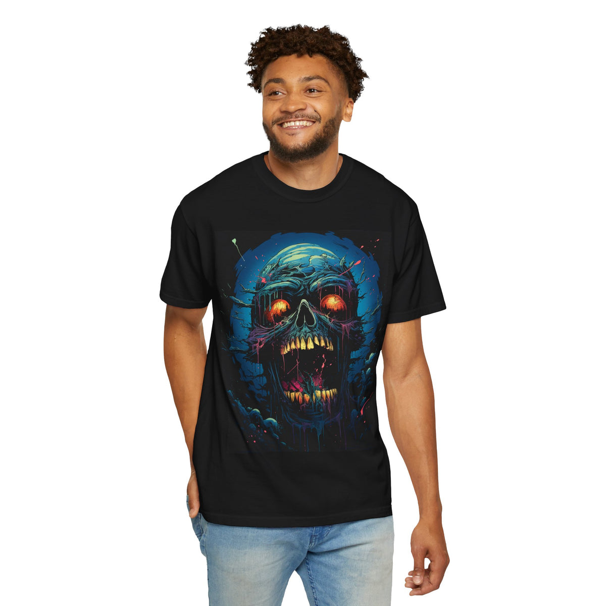 Horror Skull T-Shirt — Glowing Zombie Skull Graphic Tee for Halloween