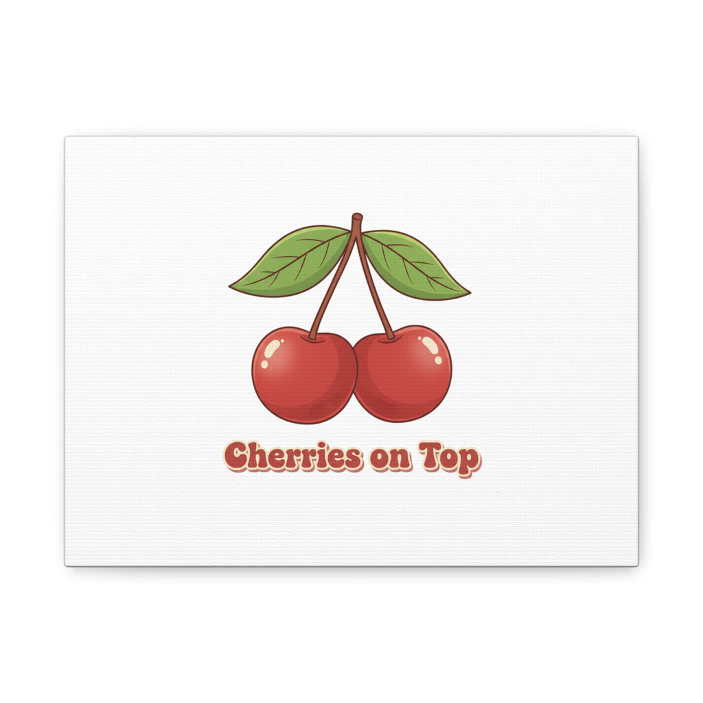Cherry Illustration Canvas, vintage cherry fruit motif | kawaii retro wall art