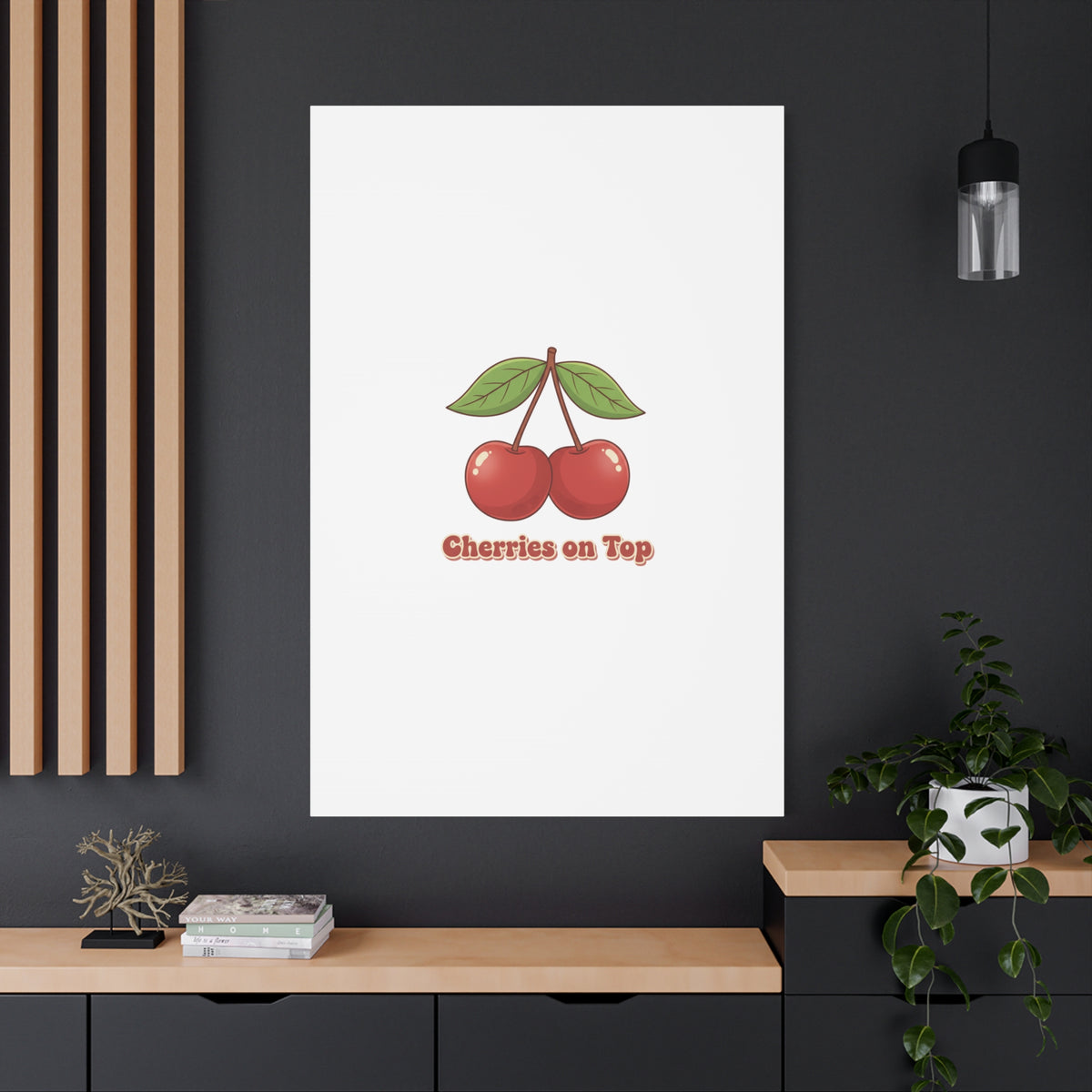 Cherry Illustration Canvas, vintage cherry fruit motif | kawaii retro wall art