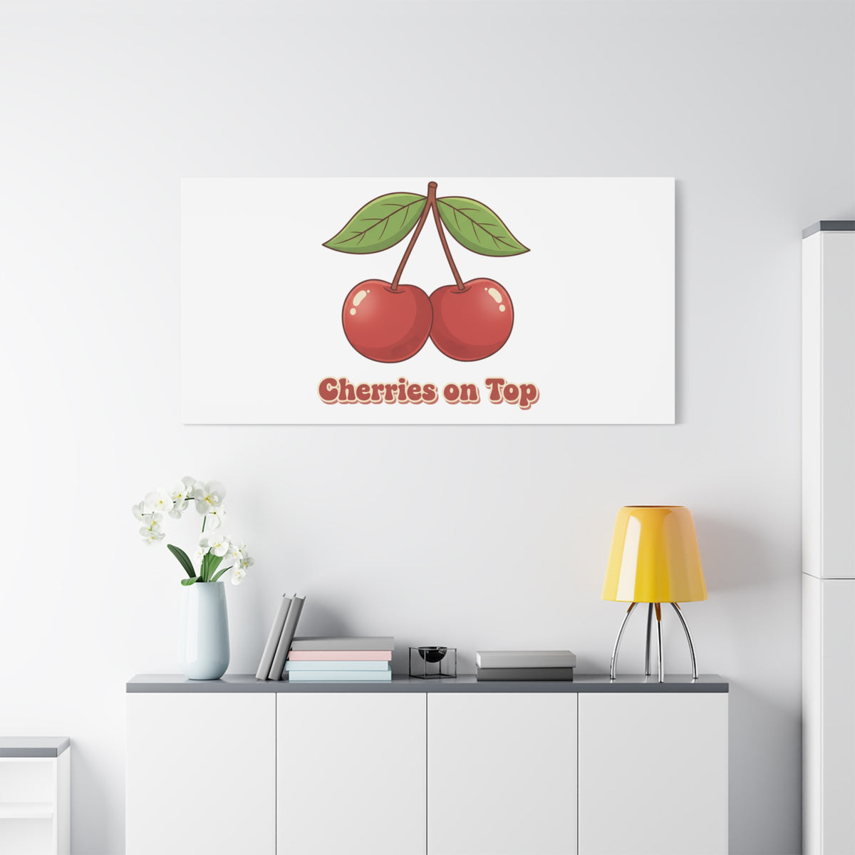 Cherry Illustration Canvas, vintage cherry fruit motif | kawaii retro wall art