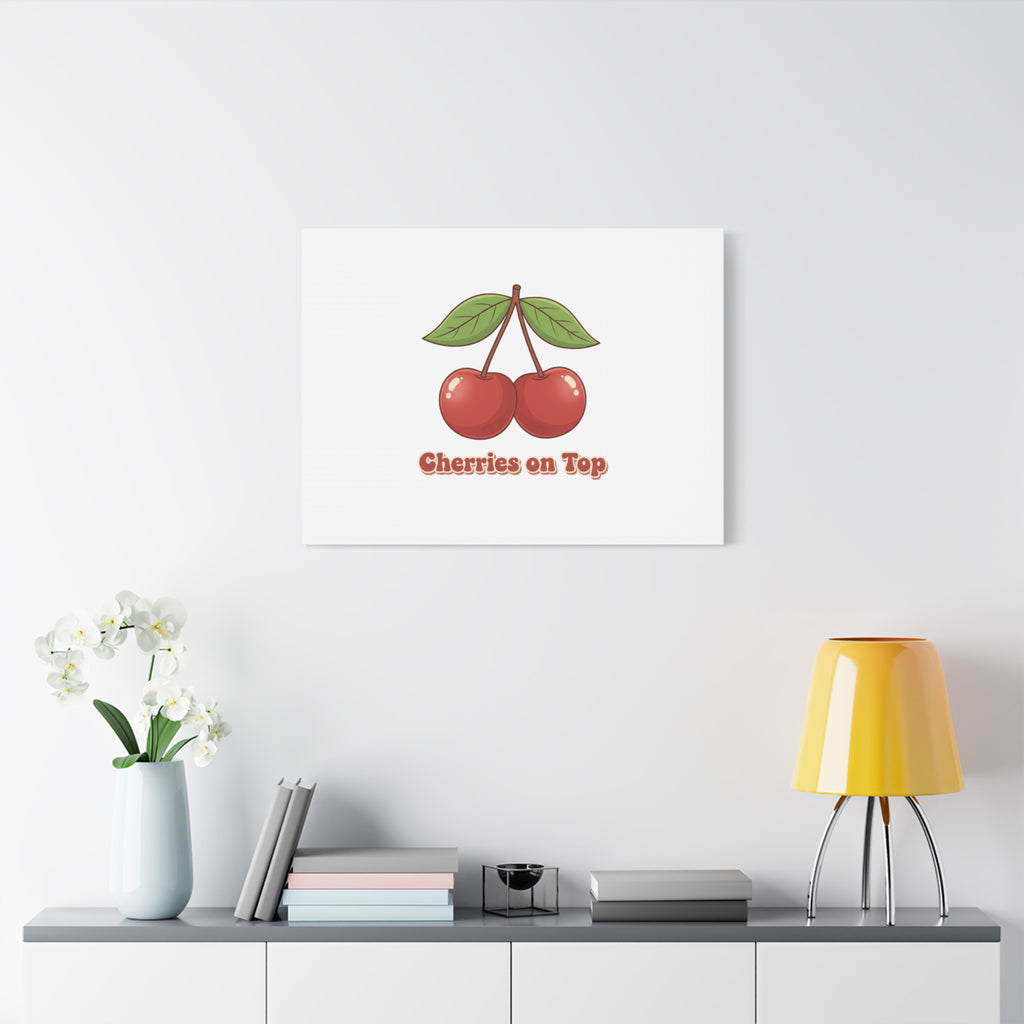 Cherry Illustration Canvas, vintage cherry fruit motif | kawaii retro wall art