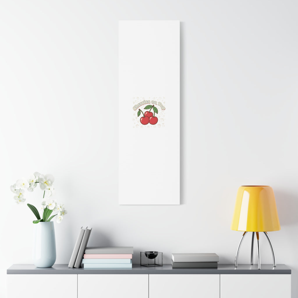 Cherries on Top Canvas | Retro Kawaii Fruit Print, Cherry Wall Art