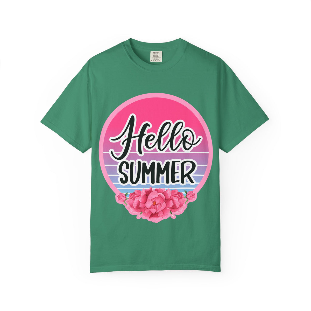 Hello Summer T-Shirt — Pink Retro Sunset Floral Tee
