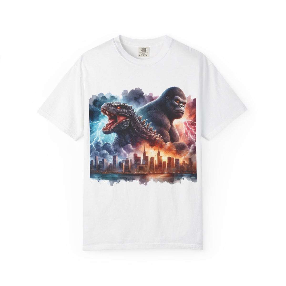 King Kong vs Monster Cityscape T-shirt | Giant Ape vs Serpent Illustration