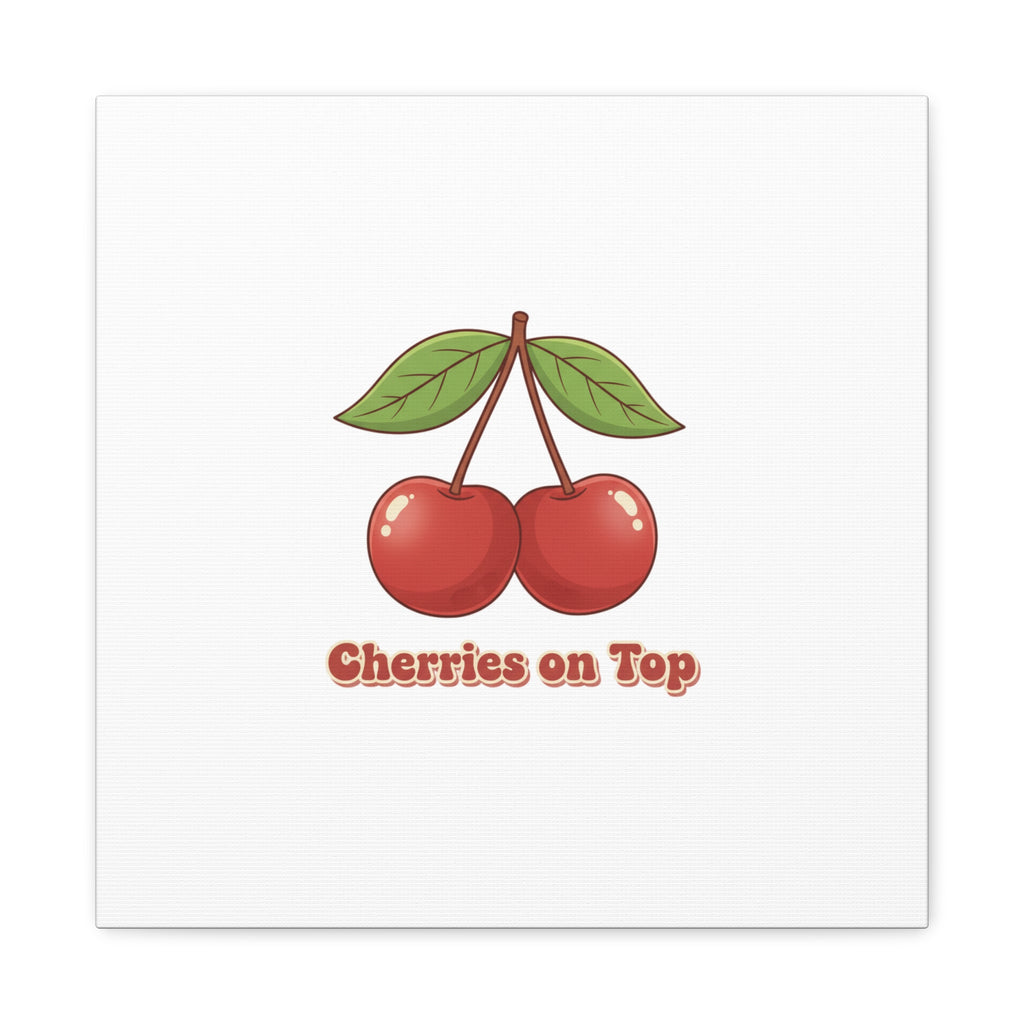 Cherry Illustration Canvas, vintage cherry fruit motif | kawaii retro wall art
