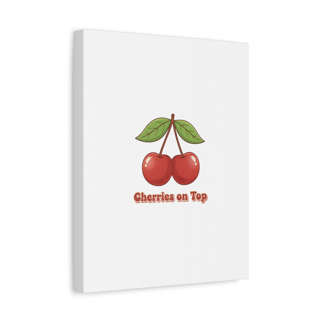Cherry Illustration Canvas, vintage cherry fruit motif | kawaii retro wall art