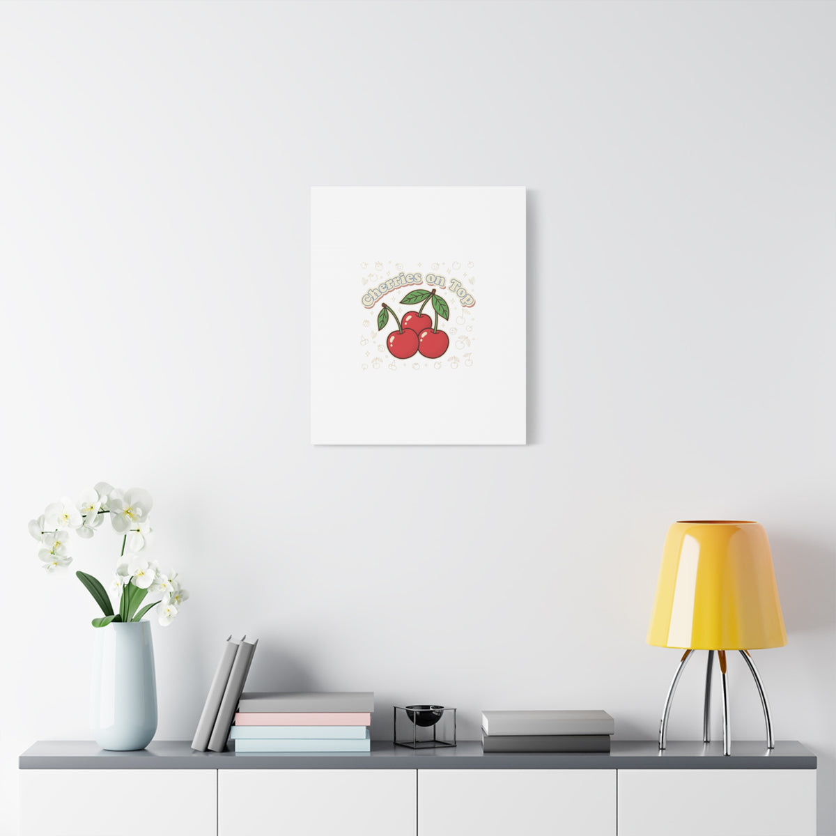 Cherries on Top Canvas | Retro Kawaii Fruit Print, Cherry Wall Art
