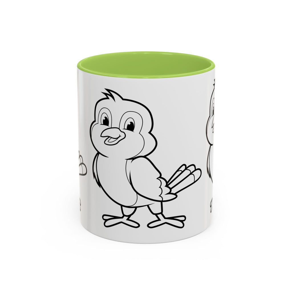 Bird Coloring Accent Coffee Mug — Cute Outline Chick Design (11/15 oz)