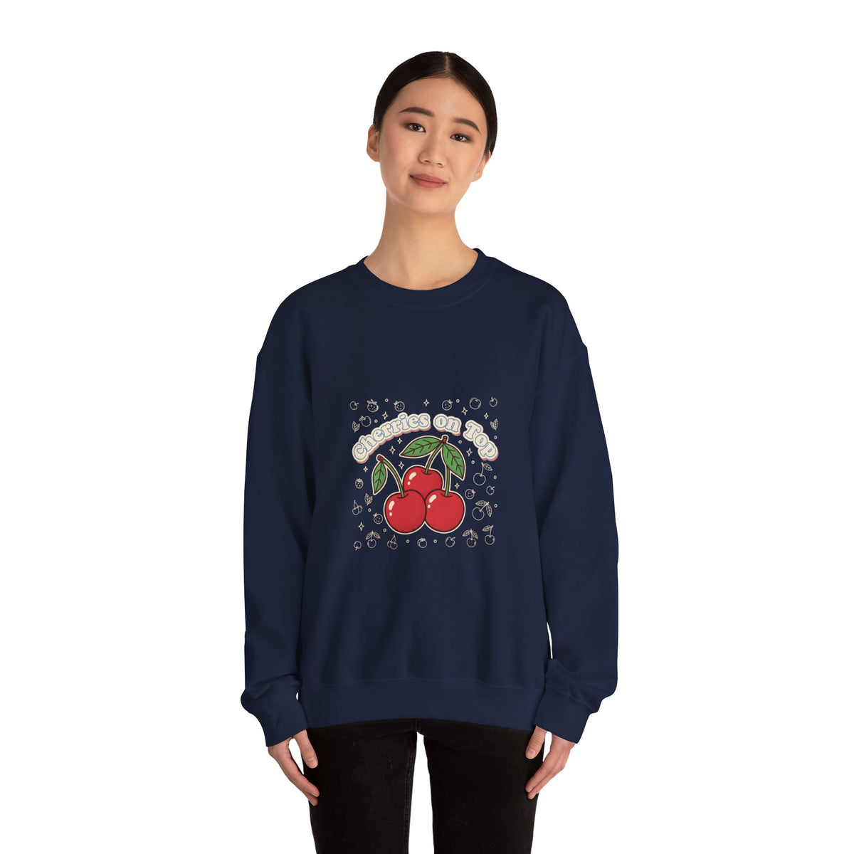 Cherries on Top Crewneck Sweatshirt | vintage cherry design, kawaii fruit graphic