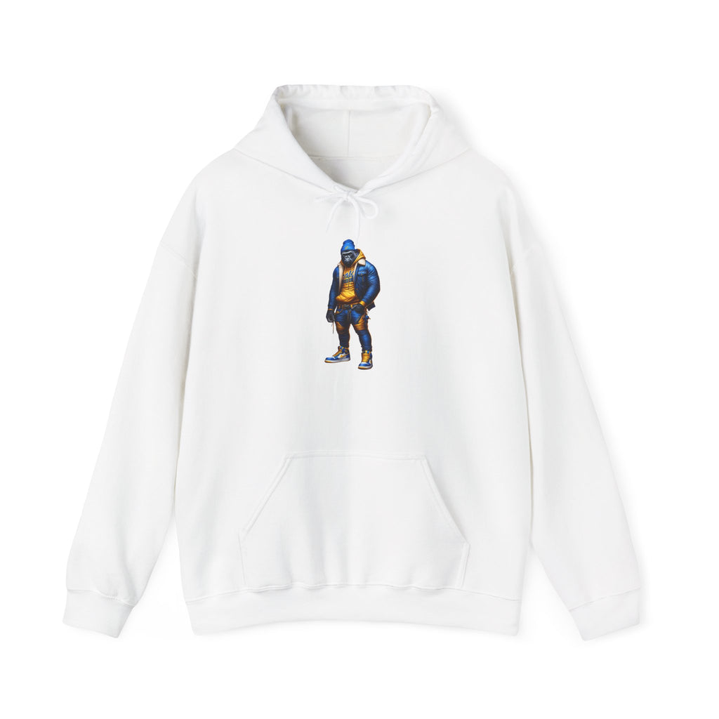 Street Style Hoodie with Blue & Gold Basketball Player Graphic