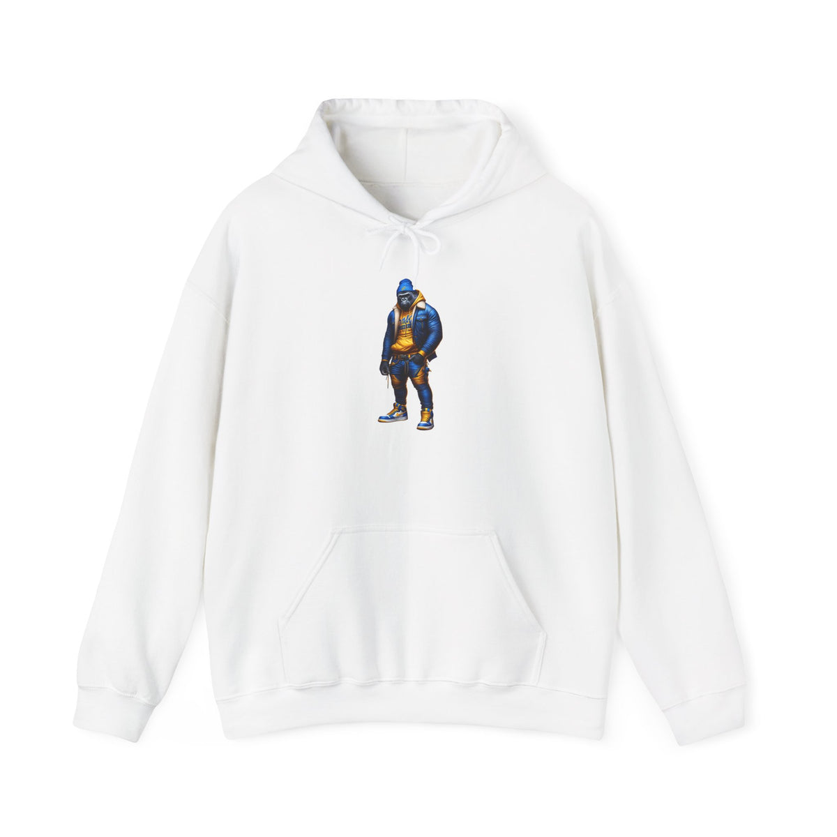 Street Style Hoodie with Blue & Gold Basketball Player Graphic