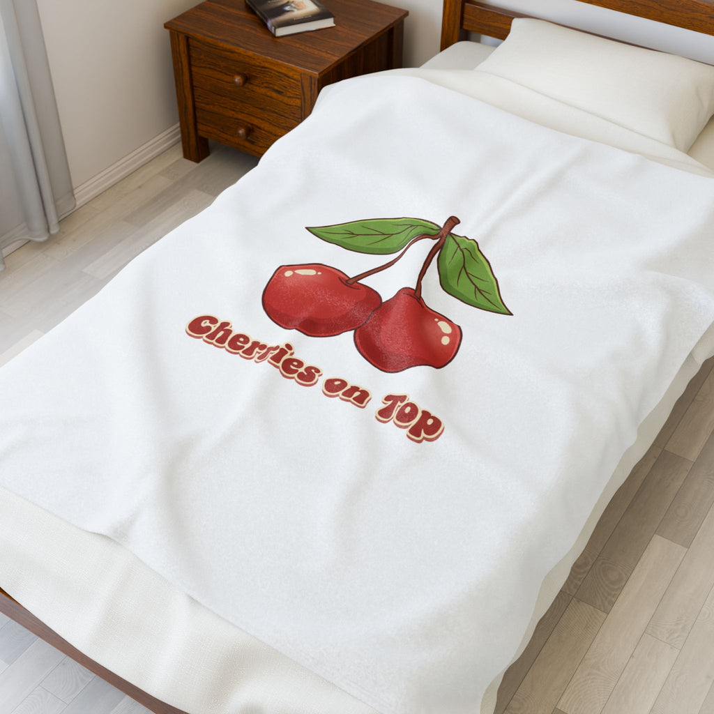 Cherries on Top Plush Blanket | Retro Kawaii Fruit Design