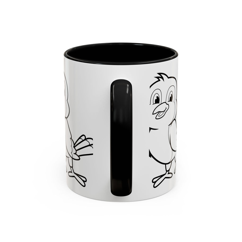 Bird Coloring Accent Coffee Mug — Cute Outline Chick Design (11/15 oz)