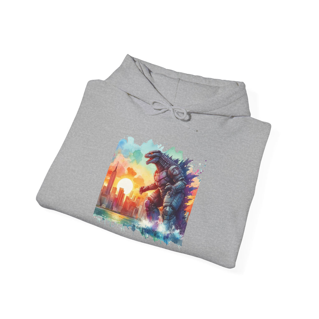 Kaiju Sunset Hoodie — Colorful Godzilla Sunset Graphic Pullover