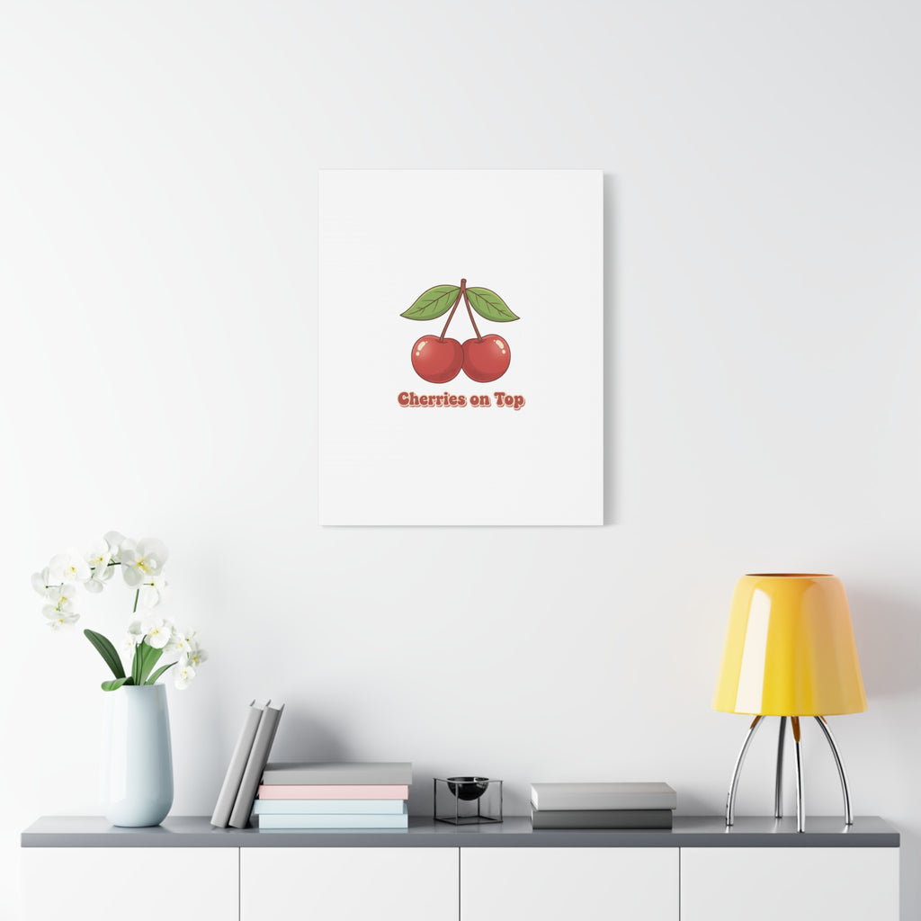 Cherry Illustration Canvas, vintage cherry fruit motif | kawaii retro wall art