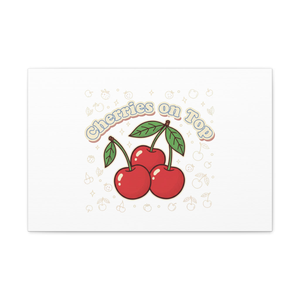 Cherries on Top Canvas | Retro Kawaii Fruit Print, Cherry Wall Art